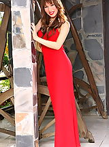 Asian Women marci yee 20 red dress red lipps